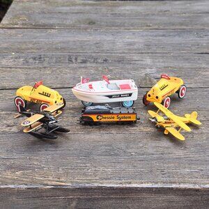 Vintage Hallmark Ornaments Lot Hot Rod Car Jolly Roger Boat Lionel Train Plane